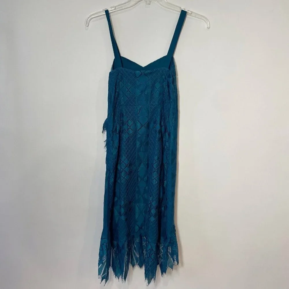 Foxiedox Womens Lace Ruffle Sleeveless Cocktail Dress Teal Blue S High Low‎ NWT